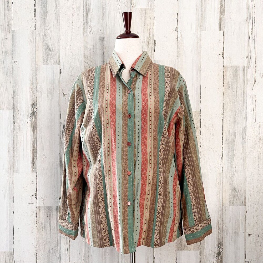 North Style 100% Cotton Button Down Shirt 1X Striped Cowgirl Country Rodeo